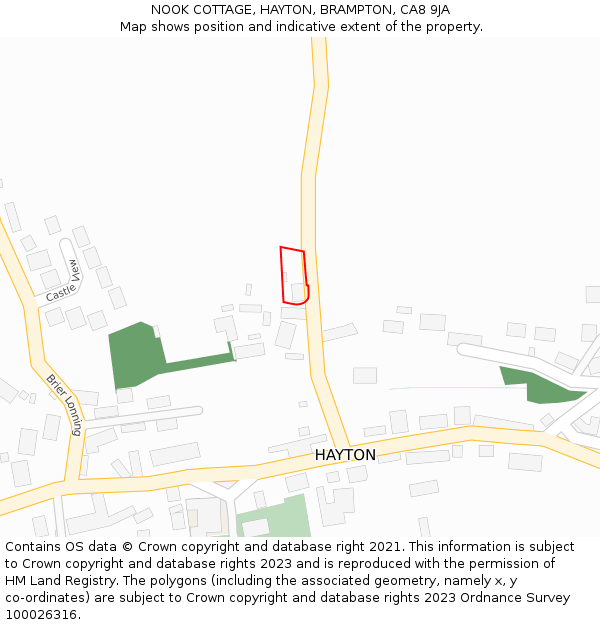 NOOK COTTAGE, HAYTON, BRAMPTON, CA8 9JA: Location map and indicative extent of plot