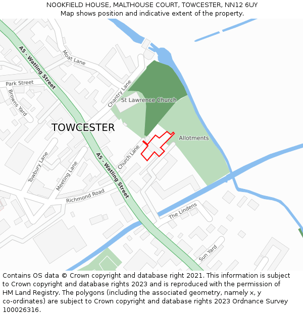 NOOKFIELD HOUSE, MALTHOUSE COURT, TOWCESTER, NN12 6UY: Location map and indicative extent of plot