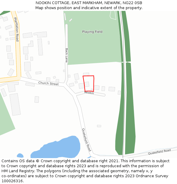 NOOKIN COTTAGE, EAST MARKHAM, NEWARK, NG22 0SB: Location map and indicative extent of plot