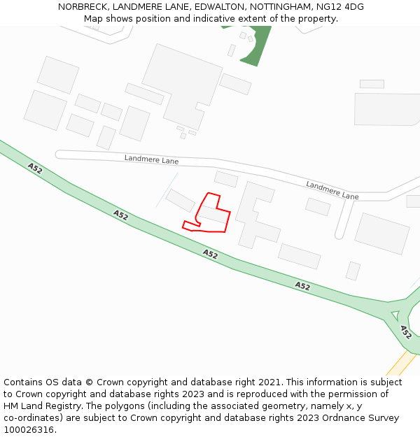 NORBRECK, LANDMERE LANE, EDWALTON, NOTTINGHAM, NG12 4DG: Location map and indicative extent of plot