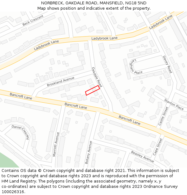 NORBRECK, OAKDALE ROAD, MANSFIELD, NG18 5ND: Location map and indicative extent of plot
