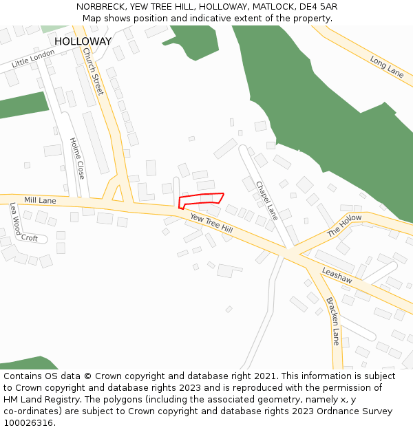 NORBRECK, YEW TREE HILL, HOLLOWAY, MATLOCK, DE4 5AR: Location map and indicative extent of plot
