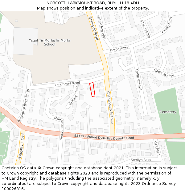 NORCOTT, LARKMOUNT ROAD, RHYL, LL18 4DH: Location map and indicative extent of plot