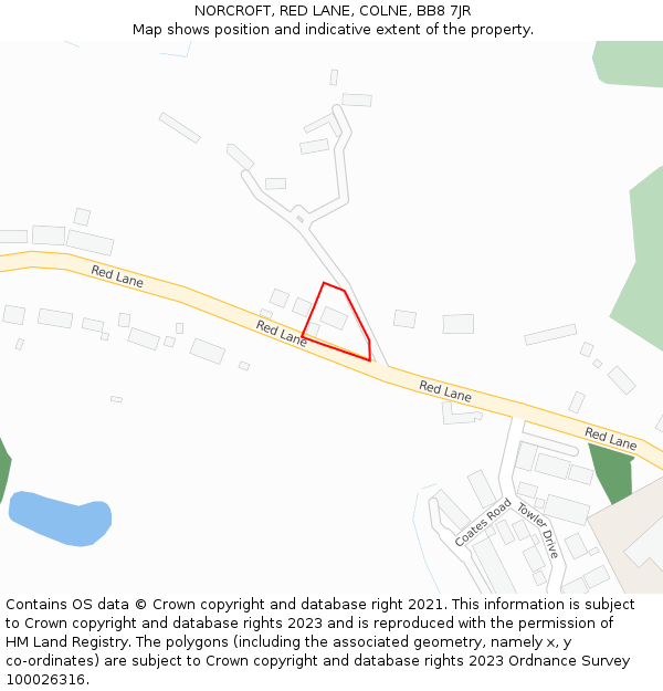 NORCROFT, RED LANE, COLNE, BB8 7JR: Location map and indicative extent of plot