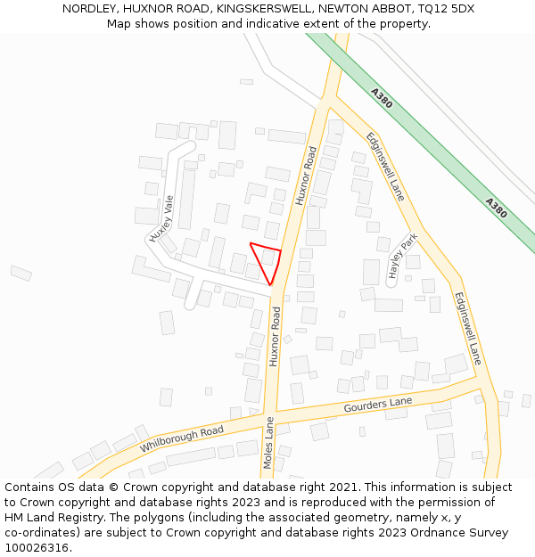 NORDLEY, HUXNOR ROAD, KINGSKERSWELL, NEWTON ABBOT, TQ12 5DX: Location map and indicative extent of plot