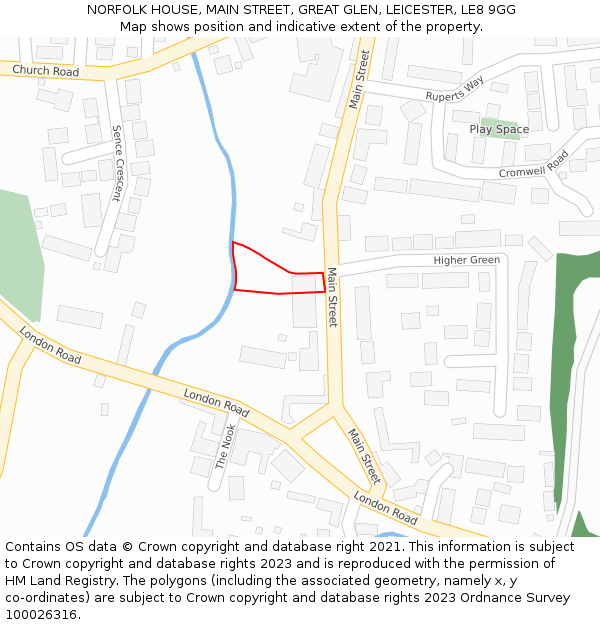 NORFOLK HOUSE, MAIN STREET, GREAT GLEN, LEICESTER, LE8 9GG: Location map and indicative extent of plot