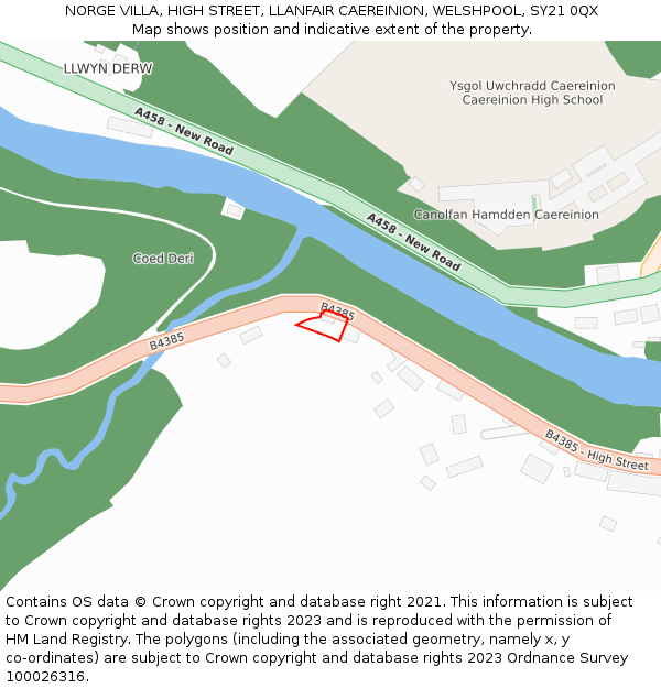 NORGE VILLA, HIGH STREET, LLANFAIR CAEREINION, WELSHPOOL, SY21 0QX: Location map and indicative extent of plot