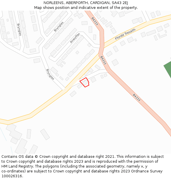 NORLEENS, ABERPORTH, CARDIGAN, SA43 2EJ: Location map and indicative extent of plot