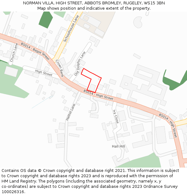 NORMAN VILLA, HIGH STREET, ABBOTS BROMLEY, RUGELEY, WS15 3BN: Location map and indicative extent of plot