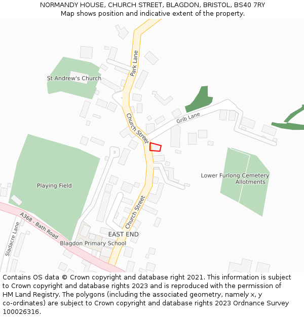 NORMANDY HOUSE, CHURCH STREET, BLAGDON, BRISTOL, BS40 7RY: Location map and indicative extent of plot