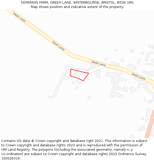 NORMANS FARM, GREEN LANE, WINTERBOURNE, BRISTOL, BS36 1RN: Location map and indicative extent of plot