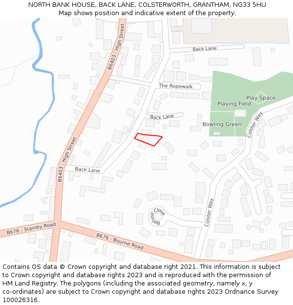 NORTH BANK HOUSE, BACK LANE, COLSTERWORTH, GRANTHAM, NG33 5HU: Location map and indicative extent of plot