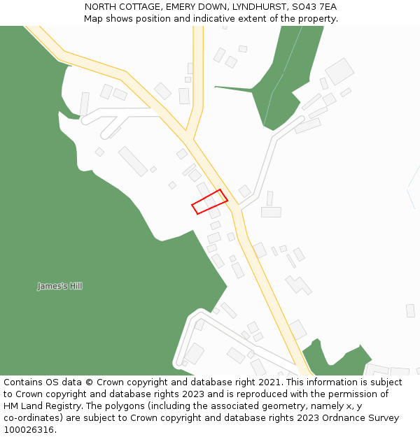 NORTH COTTAGE, EMERY DOWN, LYNDHURST, SO43 7EA: Location map and indicative extent of plot