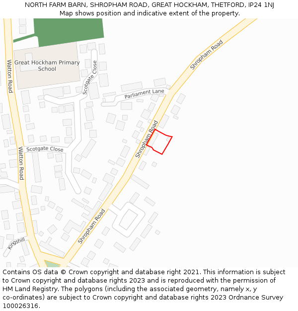 NORTH FARM BARN, SHROPHAM ROAD, GREAT HOCKHAM, THETFORD, IP24 1NJ: Location map and indicative extent of plot