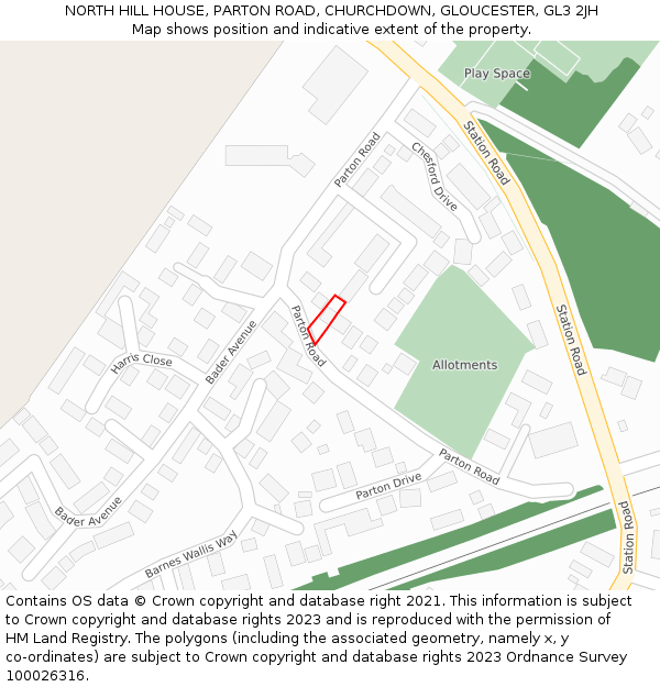 NORTH HILL HOUSE, PARTON ROAD, CHURCHDOWN, GLOUCESTER, GL3 2JH: Location map and indicative extent of plot