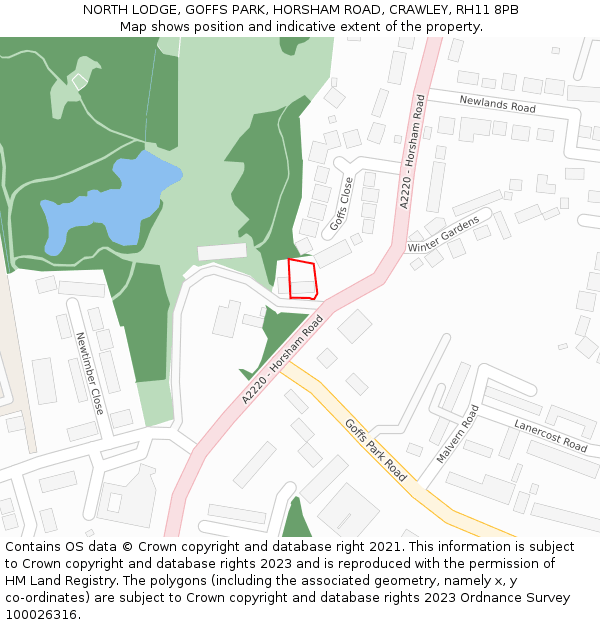 NORTH LODGE, GOFFS PARK, HORSHAM ROAD, CRAWLEY, RH11 8PB: Location map and indicative extent of plot