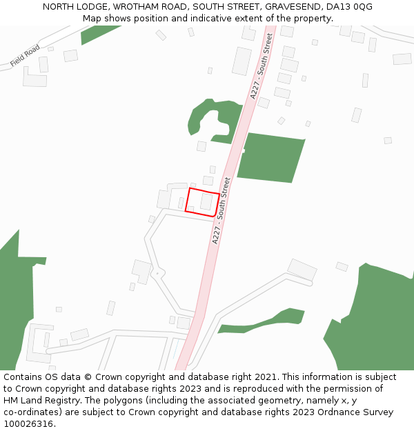 NORTH LODGE, WROTHAM ROAD, SOUTH STREET, GRAVESEND, DA13 0QG: Location map and indicative extent of plot