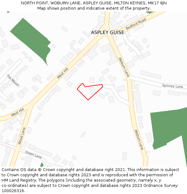 NORTH POINT, WOBURN LANE, ASPLEY GUISE, MILTON KEYNES, MK17 8JN: Location map and indicative extent of plot