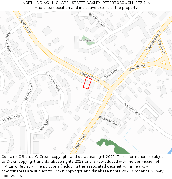 NORTH RIDING, 1, CHAPEL STREET, YAXLEY, PETERBOROUGH, PE7 3LN: Location map and indicative extent of plot