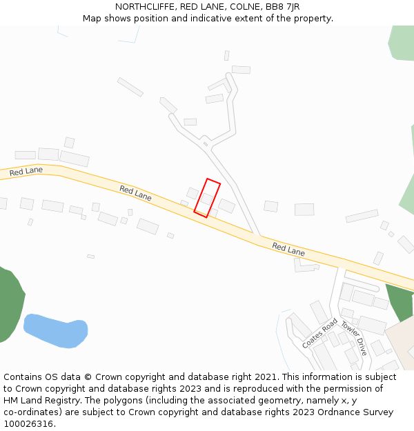 NORTHCLIFFE, RED LANE, COLNE, BB8 7JR: Location map and indicative extent of plot