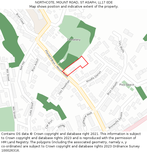 NORTHCOTE, MOUNT ROAD, ST ASAPH, LL17 0DE: Location map and indicative extent of plot