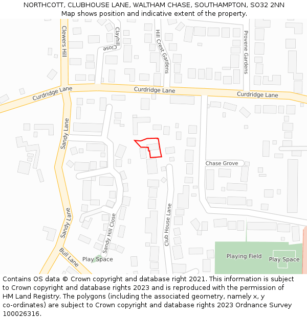 NORTHCOTT, CLUBHOUSE LANE, WALTHAM CHASE, SOUTHAMPTON, SO32 2NN: Location map and indicative extent of plot