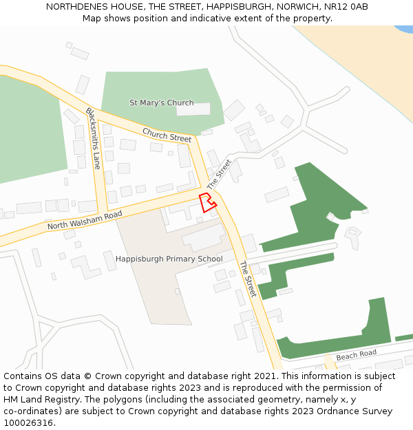 NORTHDENES HOUSE, THE STREET, HAPPISBURGH, NORWICH, NR12 0AB: Location map and indicative extent of plot