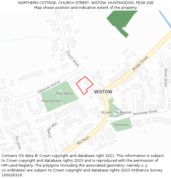 NORTHERN COTTAGE, CHURCH STREET, WISTOW, HUNTINGDON, PE28 2QE: Location map and indicative extent of plot