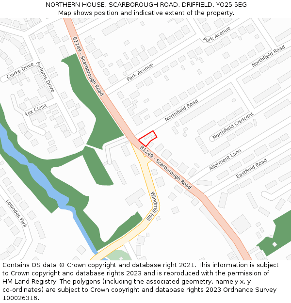 NORTHERN HOUSE, SCARBOROUGH ROAD, DRIFFIELD, YO25 5EG: Location map and indicative extent of plot