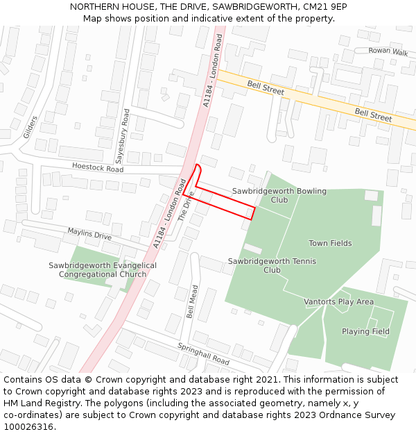 NORTHERN HOUSE, THE DRIVE, SAWBRIDGEWORTH, CM21 9EP: Location map and indicative extent of plot