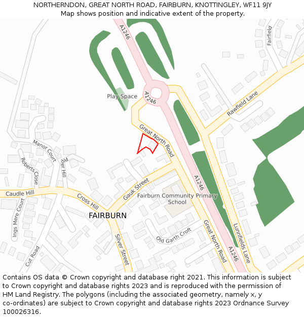 NORTHERNDON, GREAT NORTH ROAD, FAIRBURN, KNOTTINGLEY, WF11 9JY: Location map and indicative extent of plot