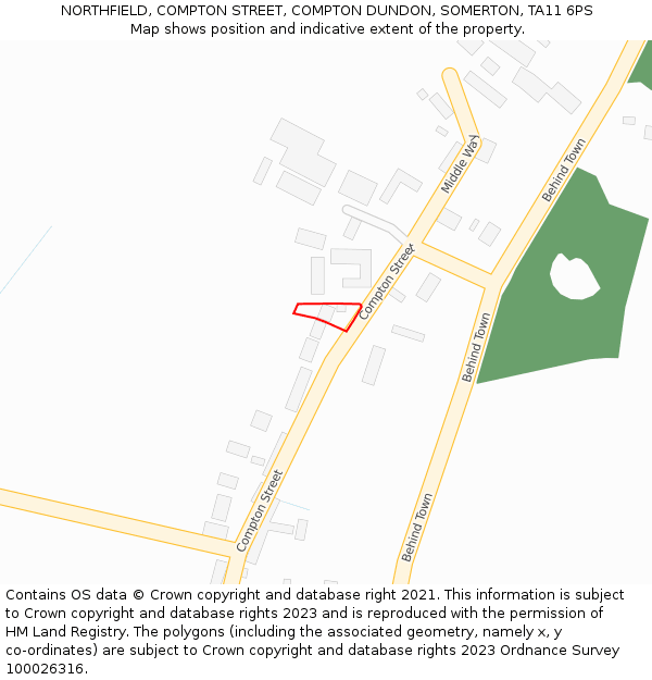 NORTHFIELD, COMPTON STREET, COMPTON DUNDON, SOMERTON, TA11 6PS: Location map and indicative extent of plot