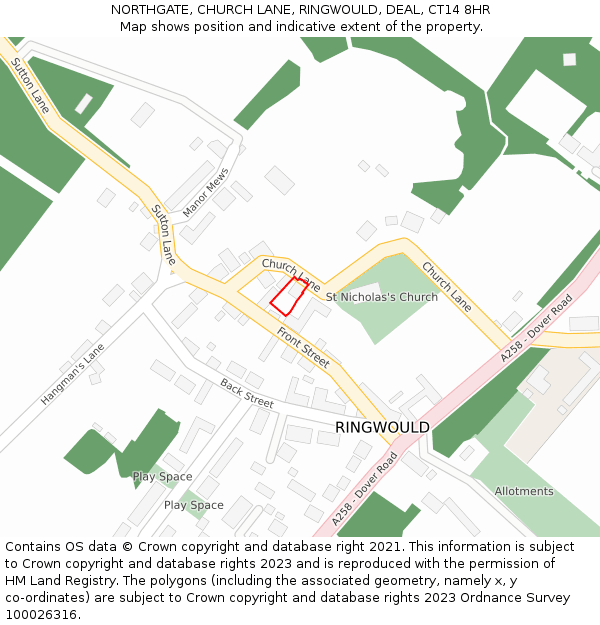 NORTHGATE, CHURCH LANE, RINGWOULD, DEAL, CT14 8HR: Location map and indicative extent of plot