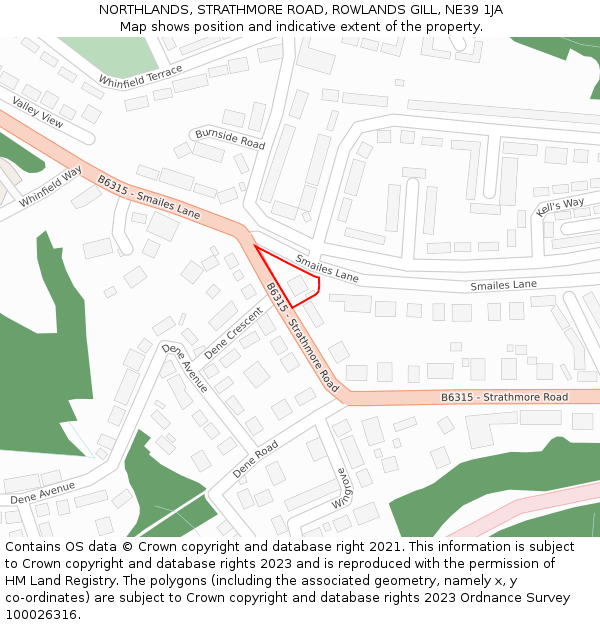 NORTHLANDS, STRATHMORE ROAD, ROWLANDS GILL, NE39 1JA: Location map and indicative extent of plot