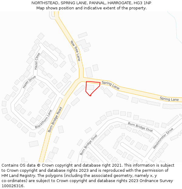 NORTHSTEAD, SPRING LANE, PANNAL, HARROGATE, HG3 1NP: Location map and indicative extent of plot