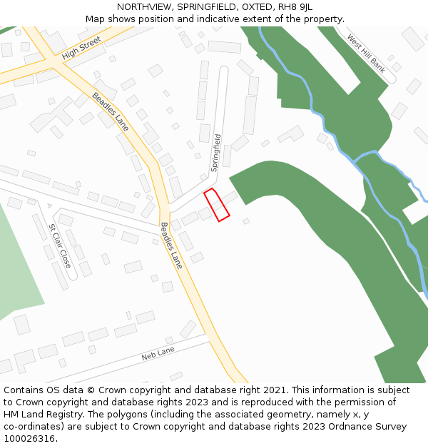 NORTHVIEW, SPRINGFIELD, OXTED, RH8 9JL: Location map and indicative extent of plot