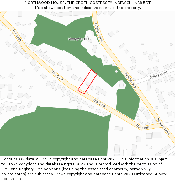 NORTHWOOD HOUSE, THE CROFT, COSTESSEY, NORWICH, NR8 5DT: Location map and indicative extent of plot