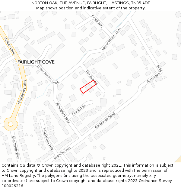 NORTON OAK, THE AVENUE, FAIRLIGHT, HASTINGS, TN35 4DE: Location map and indicative extent of plot