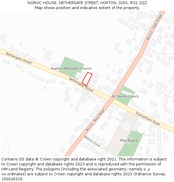 NORVIC HOUSE, NETHERGATE STREET, HOPTON, DISS, IP22 2QZ: Location map and indicative extent of plot