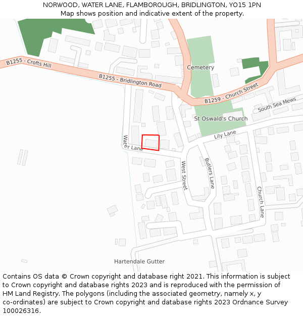 NORWOOD, WATER LANE, FLAMBOROUGH, BRIDLINGTON, YO15 1PN: Location map and indicative extent of plot