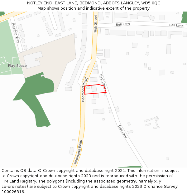 NOTLEY END, EAST LANE, BEDMOND, ABBOTS LANGLEY, WD5 0QG: Location map and indicative extent of plot