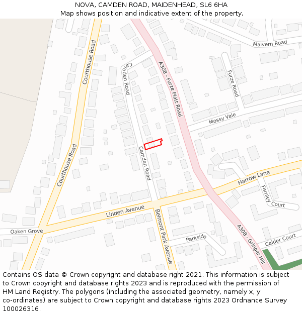 NOVA, CAMDEN ROAD, MAIDENHEAD, SL6 6HA: Location map and indicative extent of plot