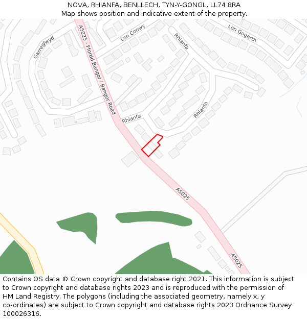 NOVA, RHIANFA, BENLLECH, TYN-Y-GONGL, LL74 8RA: Location map and indicative extent of plot