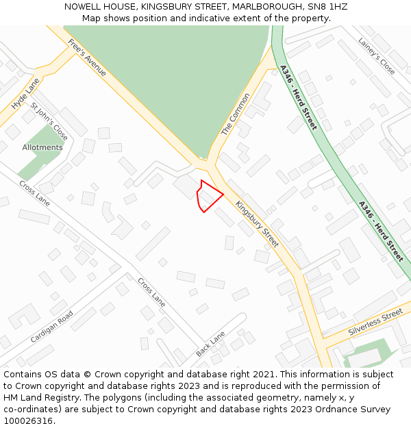 NOWELL HOUSE, KINGSBURY STREET, MARLBOROUGH, SN8 1HZ: Location map and indicative extent of plot