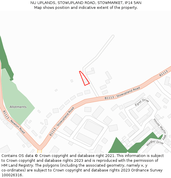 NU UPLANDS, STOWUPLAND ROAD, STOWMARKET, IP14 5AN: Location map and indicative extent of plot
