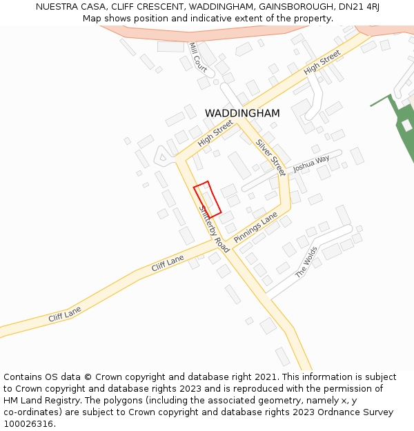 NUESTRA CASA, CLIFF CRESCENT, WADDINGHAM, GAINSBOROUGH, DN21 4RJ: Location map and indicative extent of plot