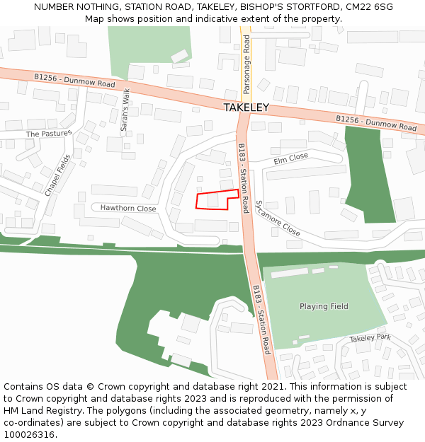 NUMBER NOTHING, STATION ROAD, TAKELEY, BISHOP'S STORTFORD, CM22 6SG: Location map and indicative extent of plot