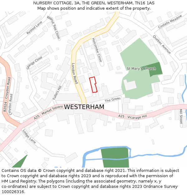 NURSERY COTTAGE, 3A, THE GREEN, WESTERHAM, TN16 1AS: Location map and indicative extent of plot