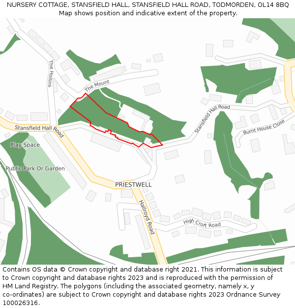 NURSERY COTTAGE, STANSFIELD HALL, STANSFIELD HALL ROAD, TODMORDEN, OL14 8BQ: Location map and indicative extent of plot