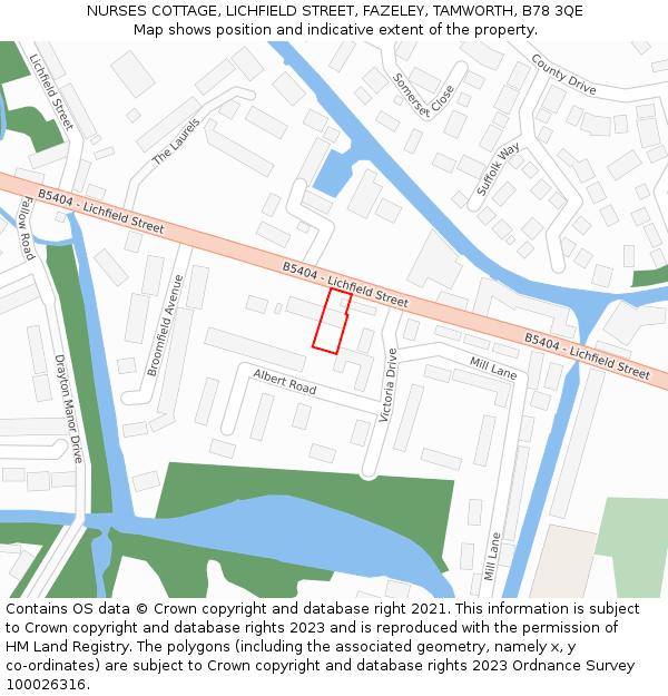 NURSES COTTAGE, LICHFIELD STREET, FAZELEY, TAMWORTH, B78 3QE: Location map and indicative extent of plot